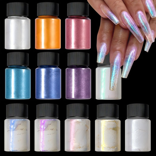 12 Colors Aurora Nail Powder with Pearl Glitter, Neon Dust for Chrome Nail Art, Dipping Powder for Decoration And Nail Charms