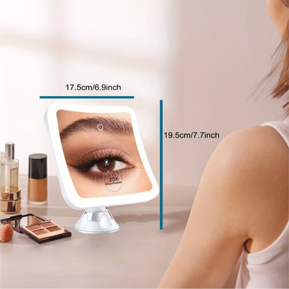 Magnifying Mirror 25X with LED Lights - Lighted Makeup Mirror with Suction Cup Mount, 360° Rotation, Touch Control, 3 Color Modes, Vanity Mirror for Bathroom, Tweezer Gift Set Included