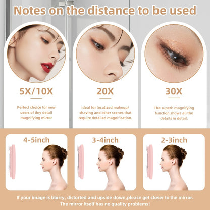 30X LED Magnifying Makeup Mirror Rechargeable, 6-Inch Lighted Handheld Pocket Mirror with Hanging Loop, Portable Travel Vanity Mirror for Precision Makeup & Grooming, Gift for Women and Men