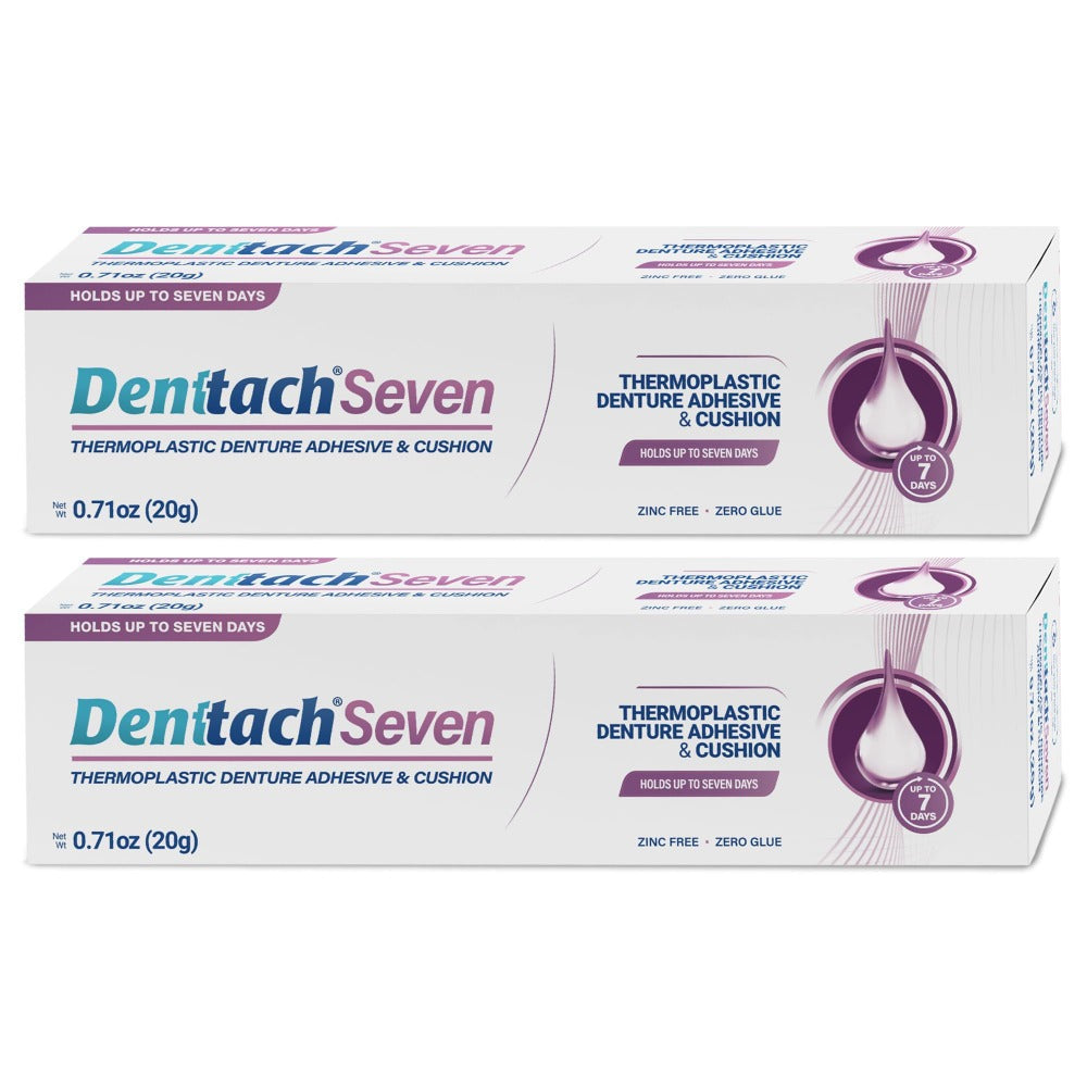 Denture Adhesive 7-Day Hold Thermoplastic Cushion Reliner Zinc-Free No-Glue Secure Grip for Upper Lower Dentures Comfortable All-Day Wear Denttach 2 Pack 0.71oz Each