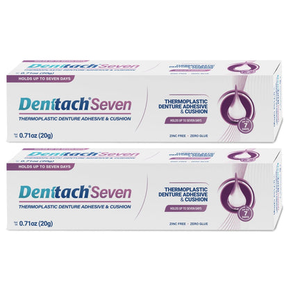Denture Adhesive 7-Day Hold Thermoplastic Cushion Reliner Zinc-Free No-Glue Secure Grip for Upper Lower Dentures Comfortable All-Day Wear Denttach 2 Pack 0.71oz Each