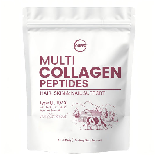 Oufex Multi-Collagen Powder - Featuring Hydrolyzed Protein (Type I, II, III, V, X), Plus Acid, Biotin, And Vitamin C - Flavor-Free