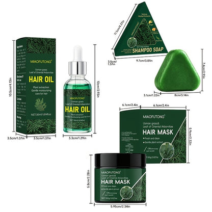 Herbal Hair Care Set 3-Piece Shampoo Bar 120g + Hair Essence 1.01oz + Hair Mask 100g - Deep Cleanse Nourish & Protect for Oily Scalp All Hair Types