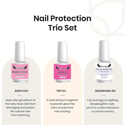 Builder Gel Nail Kit 5-in-1 Clear Nail Extension Gel with Primer Nail Strengthening Gel Nail Brush Repair Set 0.51oz Beginner Home DIY Nail Art Starter Kit for Natural Nails