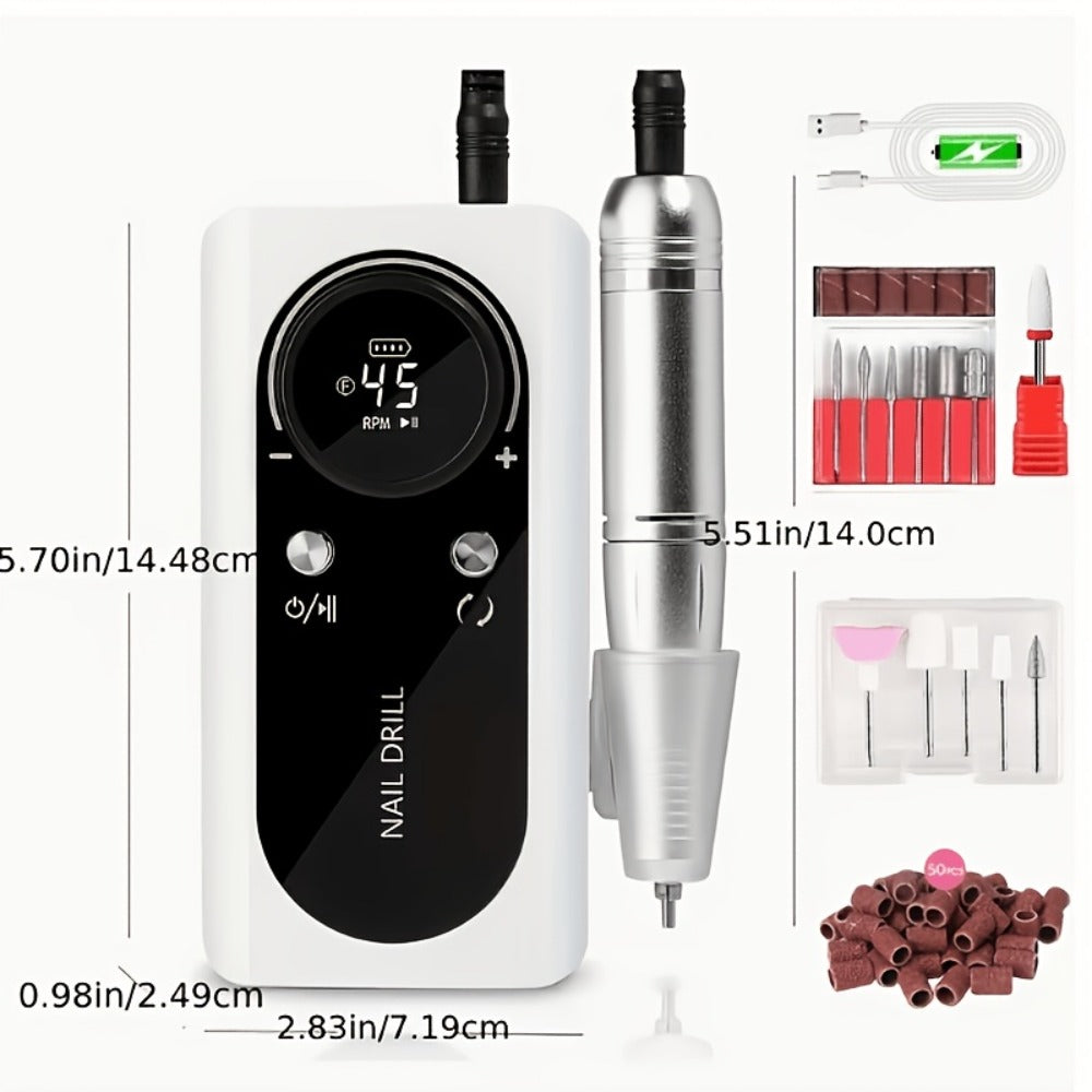 45000 RPM Adjustable Speed Nail Drill Professional Cordless Electric Nail File Low-noise Nail Manicure Machine for Women Buffing And Polishing Nail Tool Set with LCD Display for Nail Salon for Nail Care(Pink Purple White)