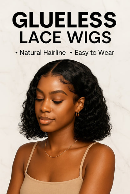 Lace Front Wig Glueless Deep Wave for Women 14 Inch Preplucked HD Lace Synthetic Wig Beginner Friendly Natural Hairline Baby Hair Black Summer Style