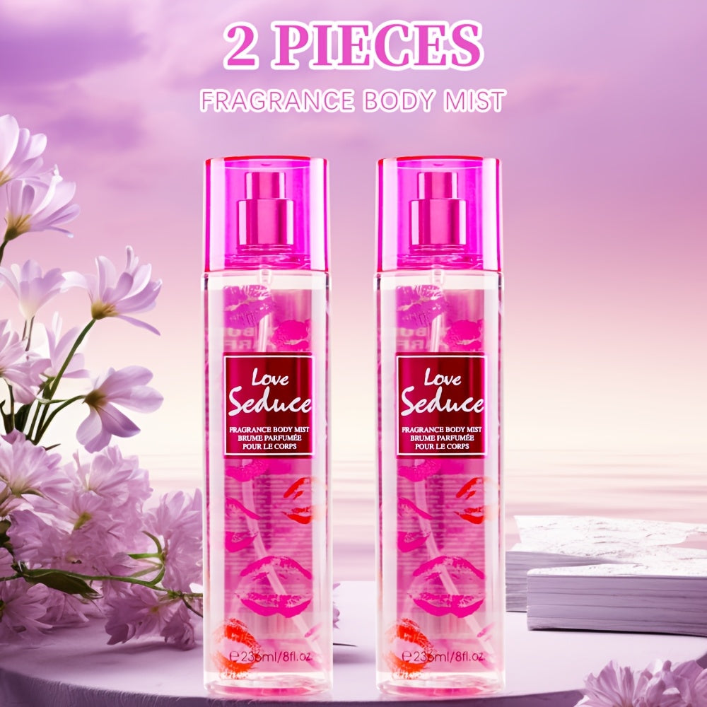 Body & Hair Fragrance Mist for Women 2PCS Set - Long Lasting Perfume Spray 8 fl oz, Fruity Floral Scents Peach Pear Cherry Blossom, Dual Use Body and Hair Spray Gift for Her