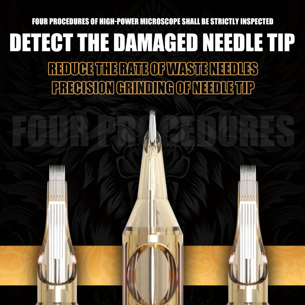 Box of 20 Ambition Tattoo Cartridge Needles in RL/RS/RM/M1 Sizes, Designed for Micropigmentation. These Disposable Needles Are Sterilized for Safe Use with Tattoo Machines