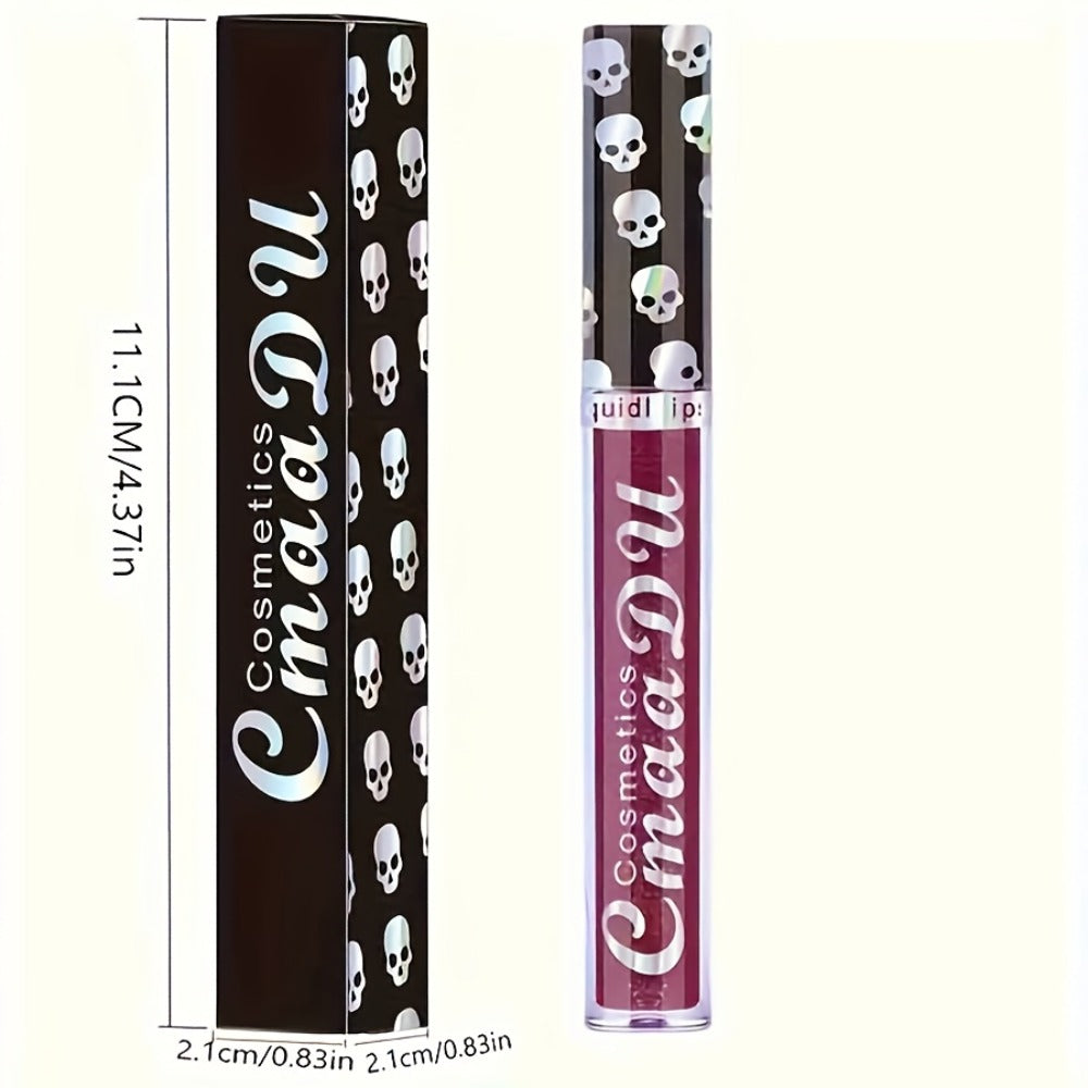 Shimmer Lip Gloss Set 3pcs Skull Design Long Lasting Liquid Lipstick Easy to Remove - Shiny Glitter Lip Color for Music Festival Rave Party Gift for Women