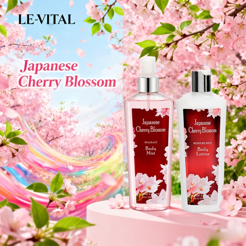 Cherry Blossom Fragrance Bath & Body Set | Body Lotion 8oz + Body Spray 8oz | Softens Skin, Retains Fragrance, Moisturizes And Refreshes. Suitable For All Seasons. A Thoughtful Valentine'S Gift For Mom, Wife, Sister Or Girlfriend!