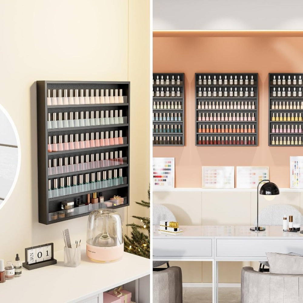 6 Layers/ 10 Layers Nail Polish Rack, Wall Mount Nail Polish Organizer W/ Acrylic Baffle, Salon Display Rack for Home Spa And Nail Studio, Pink/ White/ Black