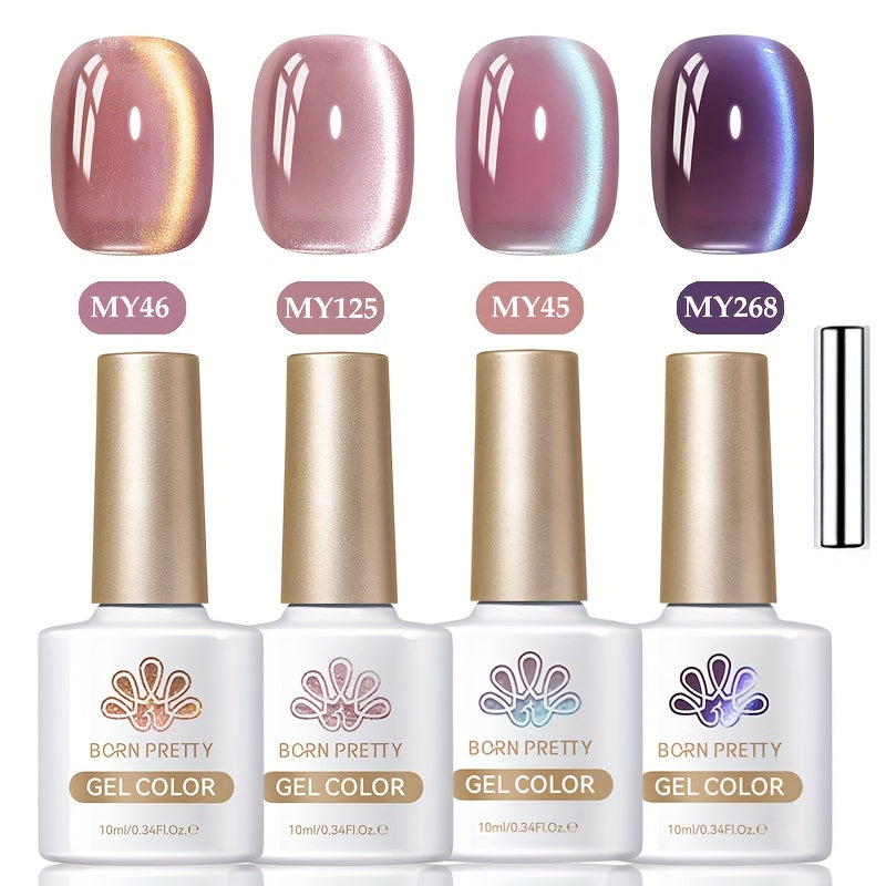 BORN PRETTY 0.34oz 4pcs Hyacinth Cat Magnetic Gel Nail Polish Purple Jelly Glass Shine Soak Off Gel Nail Art Home Manicure