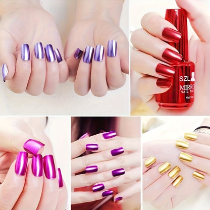 Metallic Nail Polish Set 12PCS Mirror Chrome 3D Effect Nail Art Colors - Built-in Fine Brush Metal Paint for Salon DIY Nail Design Manicure Gift