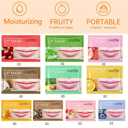 Lip Mask Moisturizing Crystal Gel Pads 30 Pcs - Hydrating Lip Care Treatment for Smooth Soft Lips, Exfoliating Lip Patches with Skin Moisture Essence for Dry Chapped Lips