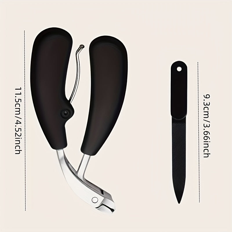 2pcs Modern Stainless Steel Nail Clippers with Concave Blades, Heavy Duty Nail Clippers with Curved Design, Large Opening for Thick Nails, Elderly Friendly, No Splash, Precision Trimming Of Men's Toenails, Long Handle with Angled Curved Blades