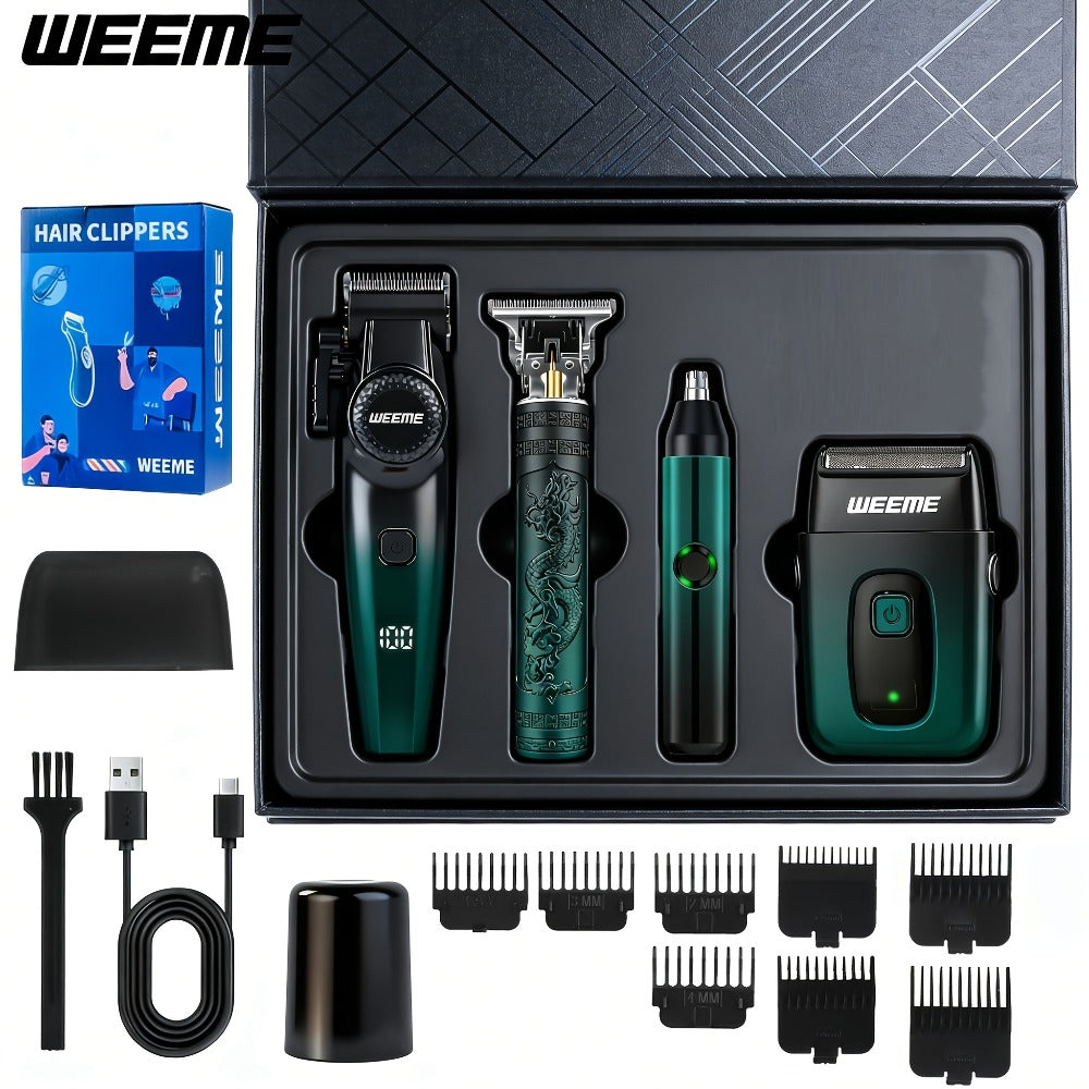 [Ideal Gift] 1/2/4Pcs Advanced Gradient Green Design Electric Grooming Kit: A Hair Clipper, Electric Shaver, Beard Trimmer, And Ear And Nose Hair Trimmer, Ideal Gift For Your Husband, Boyfriend, Father Day Gift. Just This One Set Is Enough To Get Handsome