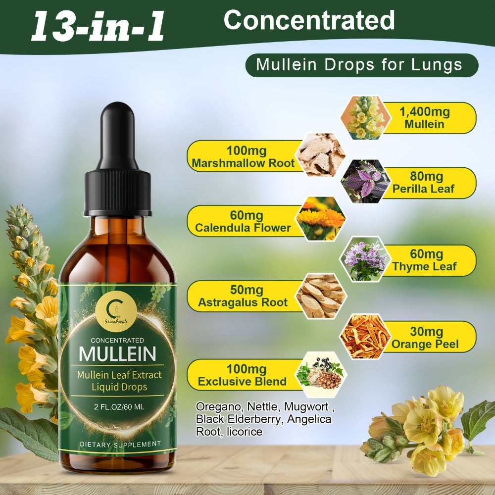 Mullein Drops For Lungs - - Mullein Leaf Liquid Tincture, Support For Respiratory, Immune, Digestive System, Natural Herbal Supplement, 2 FL OZ
