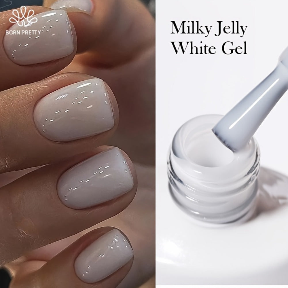 BORN PRETTY Milky White Jelly Nude Gel Nail Polish 0.34oz White Translucent Soak Off Gel Vernis Semi Permanent Need Light