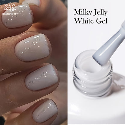Jelly Gel Nail Polish Translucent 10ml – Glass Nail Look, 30-Day Soak-Off Semi-Permanent UV LED, Milky White Snow Glitter Pink Nude Shades, Buildable Salon Quality for Women