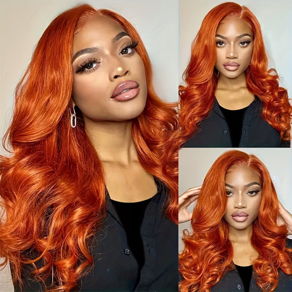 4x4 Lace Front Wig Ginger Orange Body Wave Bob Human Hair 150% Density Pre-Plucked Baby Hair Natural Hairline Colored Wig for Women Versatile Styling 14 & 20 Inch