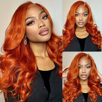 4x4 Lace Front Wig Ginger Orange Body Wave Bob Human Hair 150% Density Pre-Plucked Baby Hair Natural Hairline Colored Wig for Women Versatile Styling 14 & 20 Inch