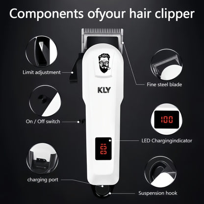 Professional Hair Clipper Set for Men — USB Rechargeable, Large-Capacity Battery, LCD Display, Reinforced White Design, Business Travel Essential, Gift for Dad & Son