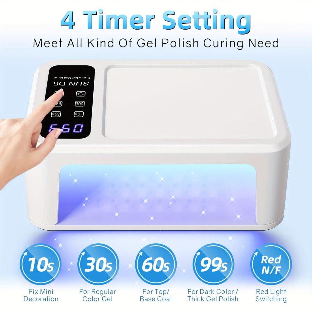 LED Nail Lamp for Two Hands, Not Rechargeable Gel Lamp Professional Nail Light Dryer with Removable Plate 2in 1 Blue & Red Light 4 Timers Auto Sensor Fast for Home & Salon DIY Manicure