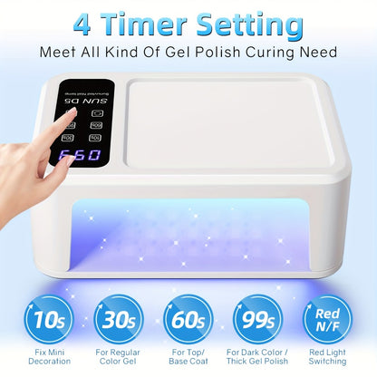Dual Hand LED Nail Lamp – 2-in-1 Blue & Red Light Gel Curing Light with Removable Plate, 4 Timers & Auto Sensor | Professional Fast Nail Dryer for Both Hands, Home & Salon DIY Manicure