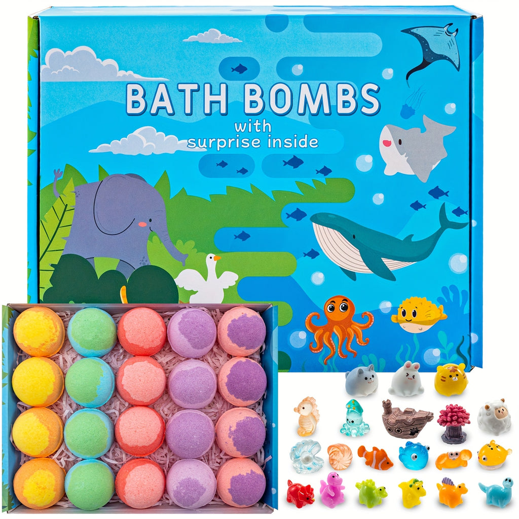 20pcs Bath Bombs with Surprise Inside - Colorful Animal & Ocean Theme, Lavender Scent, Educational Toys for Bath Time, Birthday & Easter Gifts for, Bath Toys, Playful Design, Durable Packaging