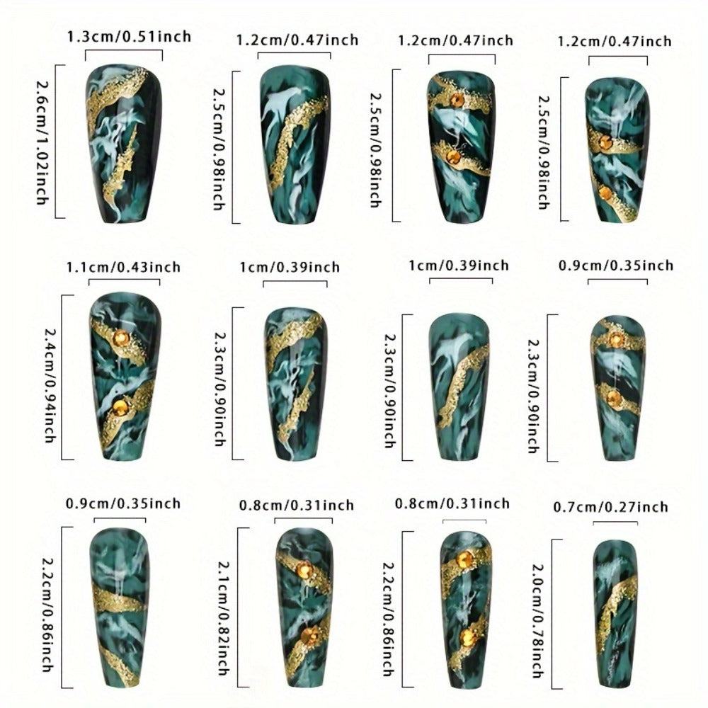 144pcs Coffin Press On Nails Medium Length Fake Nails Artificial False Nails with Blue Marble & Sequins Designs Glossy Acrylic Nails Nude Full Cover Glue On Nails for Women 6pcs