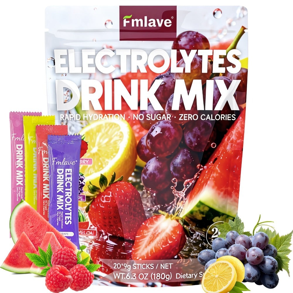 Electrolyte Drink Mix - Hydration Powder for Rapid Rehydration, Supports - Zero Sugar/Zero Calorie with Vitamins C/B6/B12 - 20 Single-Serving Sticks for Workouts, Travel & Daily Use