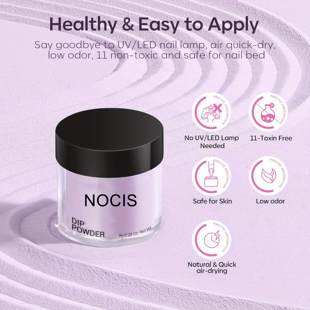 NOCIS Dip Powder Nail Kit Starter, 4 Colors Lilac Lavender Purple Glitter Nail Dipping Powder Essential Liquid Set with Base Top Coat Activator French Nail Art DIY At Home Manicure Salon All-in-One Beginner Kit