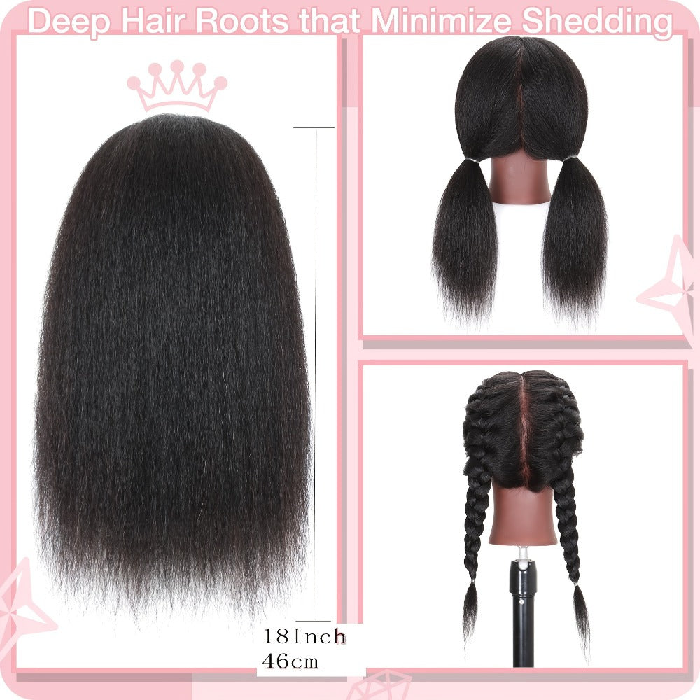 18" Mannequin Head With Hair, Hairdresser Cosmetology Mannequin Manikin Training Practice Doll Head For Hair Styling Clamp Holder Hair Comb Hair Clip