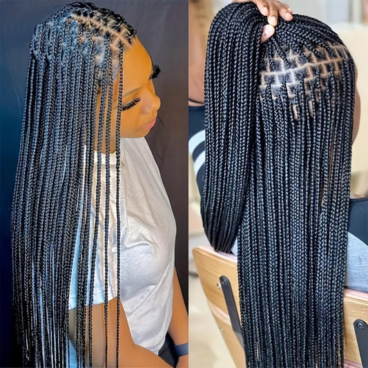 30 Inch Full Lace Braided Wig with 360° Lace Front & Back - Knotless Box Braids, High-Temperature Fiber Straight Hair, Look for, Easy to Wear for all Occasions (Weddings, Parties, Daily Use) - Braided Hair Wig for darker