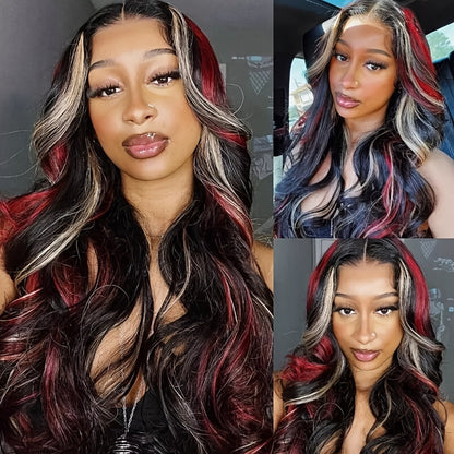 Lace Front Wig 13x4 HD Body Wave 28 Inch 180% Density Highlight Color Glueless Pre-Plucked Natural Hairline Transparent Lace Wig for Women All Skin Tones