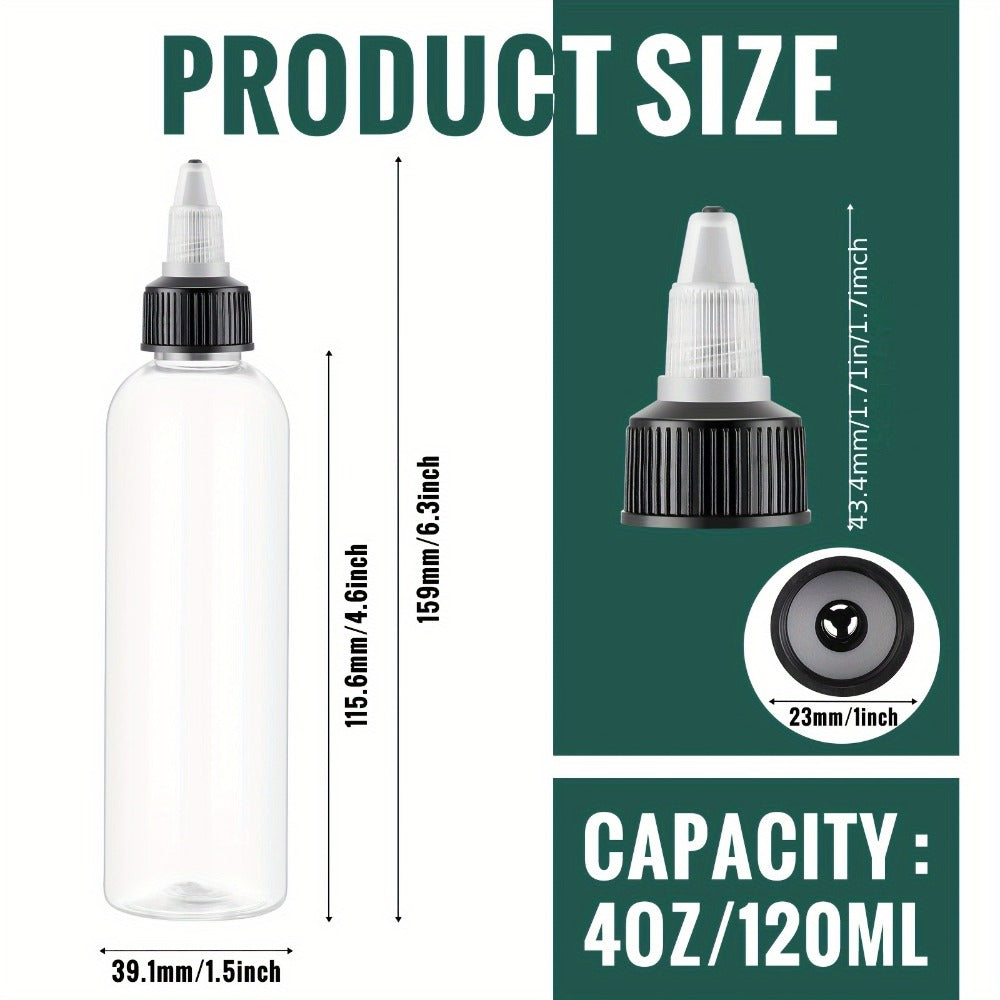 Squeeze Bottles 4oz with Twist Top Caps 100 Pack Empty Plastic Refillable Dispensing Bottles for Hair Oil Essential Oil Condiment Sauce Liquid BPA Free