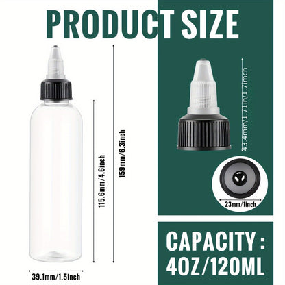 Squeeze Bottles 4oz with Twist Top Caps 100 Pack Empty Plastic Refillable Dispensing Bottles for Hair Oil Essential Oil Condiment Sauce Liquid BPA Free