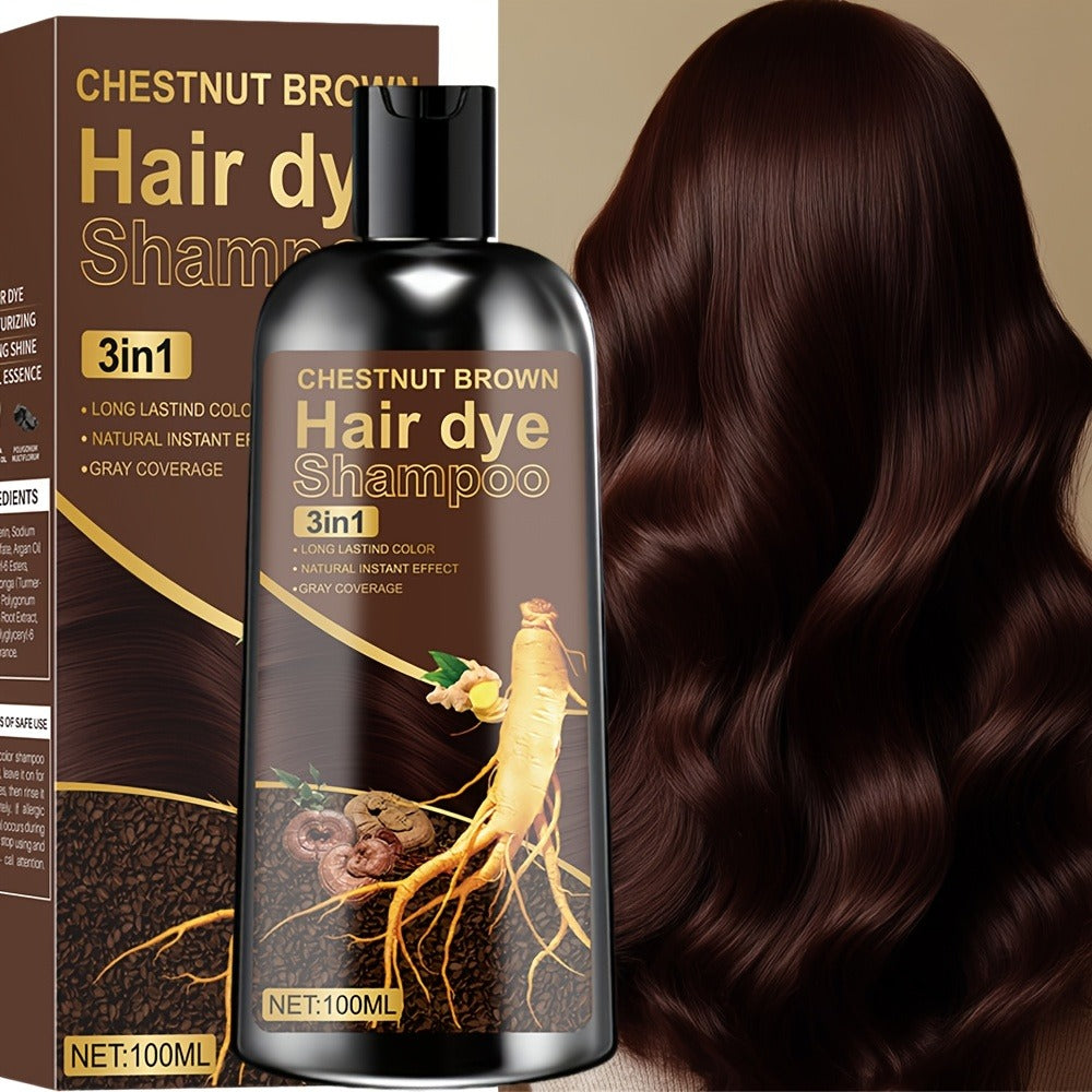 Natural Plant Extract Hair Coloring Shampoo 3.38oz | Deep Moisturizing Long-Lasting Color | Scalp-Safe Gray Coverage for Men & Women | Black Brown Chestnut