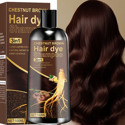 Natural Plant Extract Hair Coloring Shampoo 3.38oz | Deep Moisturizing Long-Lasting Color | Scalp-Safe Gray Coverage for Men & Women | Black Brown Chestnut