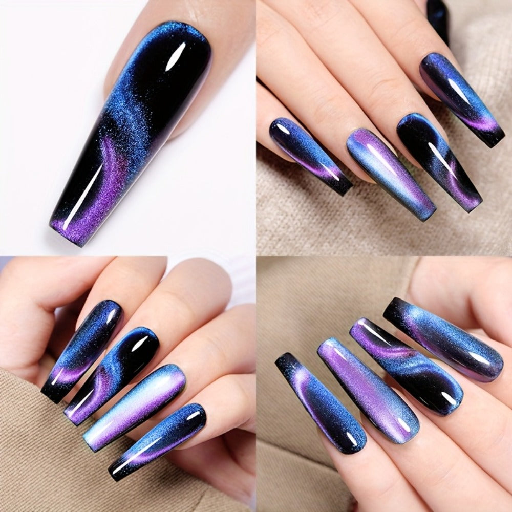 LILYCUTE 0.24oz 8pcs of Black Crystal Cat Magnetic Gel Nail Polish with Aurora Glitter, Semi-Permanent Gel for Nail Art, No Base Color Required