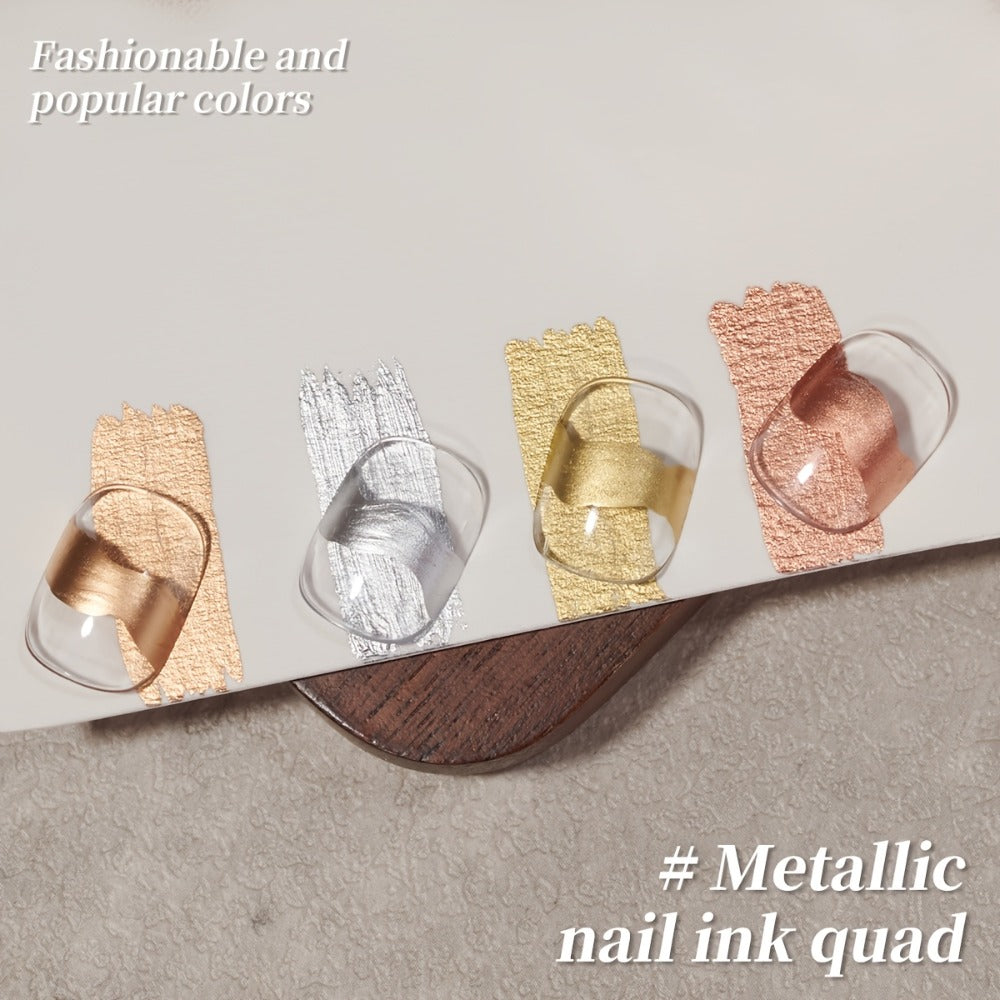 XEIJAYI 2025 New Arrival Nail Art Gel, 4pcs Set, Golden Silvery Metal Finish, High Saturation, No Wipe, Long Lasting, Alcohol Free, Blooming Gel, DIY Nail Art Design for Salon, Nail Art, DIY