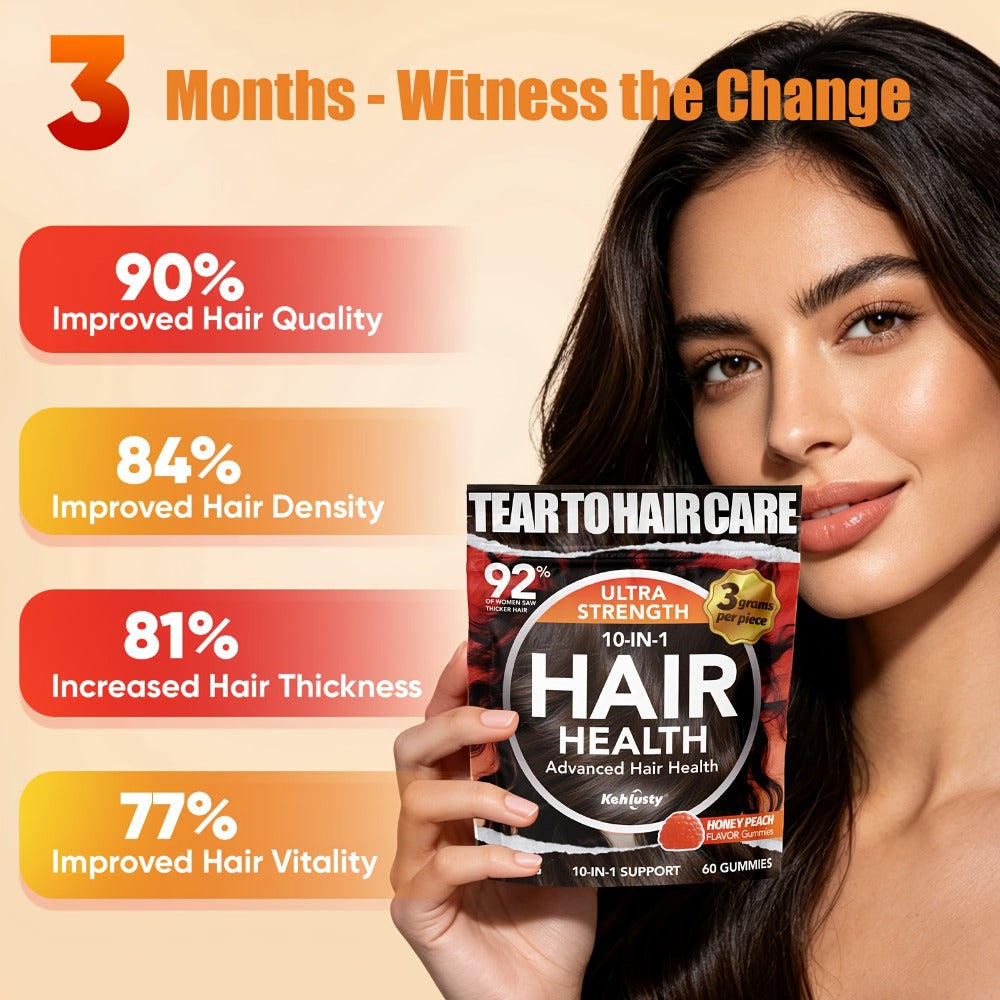 [Hair Thickening Gummy] 10-In-1 Hair Thickening Gummy Supplement - Contains Biotin, Vitamin C, Collagen And Zinc, Nourishes Skin And Supports Strong, Healthy Nails, Promotes Hair Thickness, Suitable For Men And Women, Peach Flavour, 60 Gummies, Local Ware