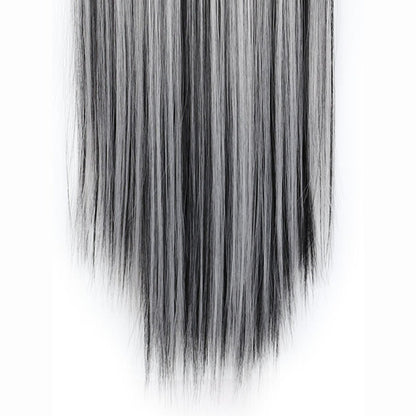 Gray Hair Clip Extensions 6 Piece Set 24 Inch Heat Resistant Synthetic Fiber Space Gray Clip In Hair Extensions for Women Daily Wear Halloween Costume