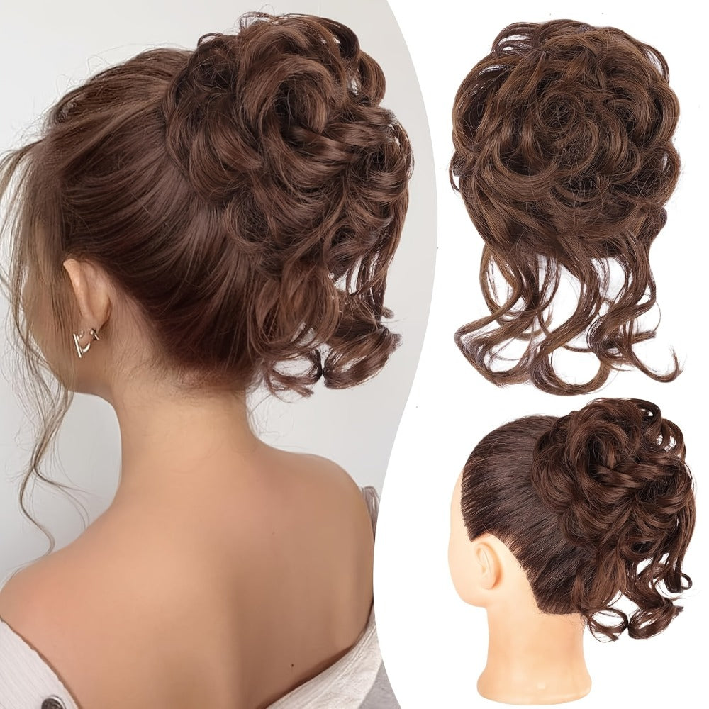 Messy Bun Hairpiece Claw Clip Curly Wavy Synthetic Hair Extension Updo for Women 6 Inch Multi-Color Easy Style No Heat Instant Bun Hair Piece