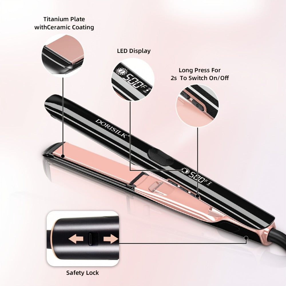 Professional Hair Straightener Flat Iron 500°F — Plasma Ionic Ceramic Plates, LCD Display, 60-Min Auto Off, Frizz Control for All Hair Types