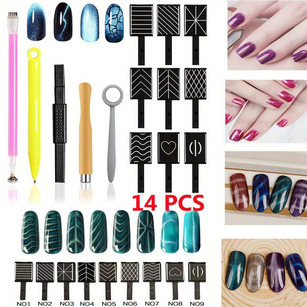 14pcs Cat Eye Magnet Nails UV Gel Polish Magnet Pen Nail Art Pen Tools