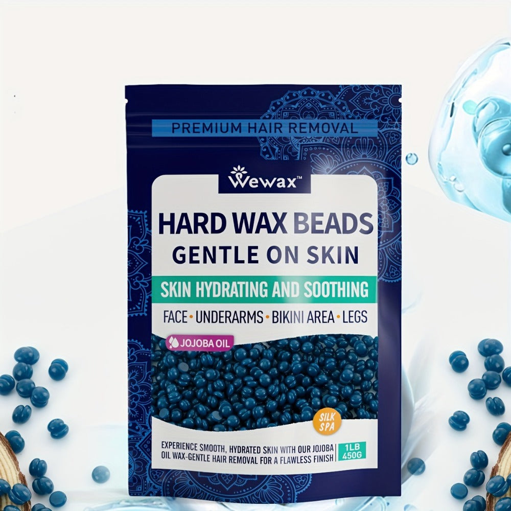 Hard Wax Beads for Hair Removal - 450g Brazilian Hard Wax Beads with Strong Adhesion, Precision Waxing for Body, Bikini, Legs & Underarms, At-Home Wax Kit for Women, Dark Blue & Light Blue