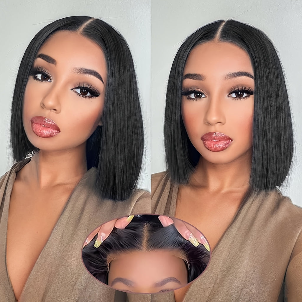 [Christmas New Year Gift] Bob Wig Human Hair Put On And Go Glueless Wigs Human Hair Pre Plucked Pre Cut 4x4 Glueless HD Lace Front Wigs Human Hair For Women Short Straight Bob Wigs Human Hair For Women Daily Party Birthday Black Friday Christmas New Year