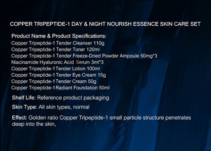 Skincare Gift Set Blue Copper Peptide & Astragalus 12pcs Box - Day Night Cream Sleep Mask Firming Brightening for All Skin Types - Valentine's Day Gift for Women