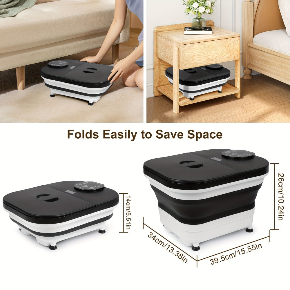 Foldable Foot Spa Bath, Space Saving, Function, 20 Massage Rollers, Touchscreen Temperature Display, Remote Control for Temperature & Time, Shower Sprayer, Ideal Heartfelt Gift for Mother's Day, Black & Gray